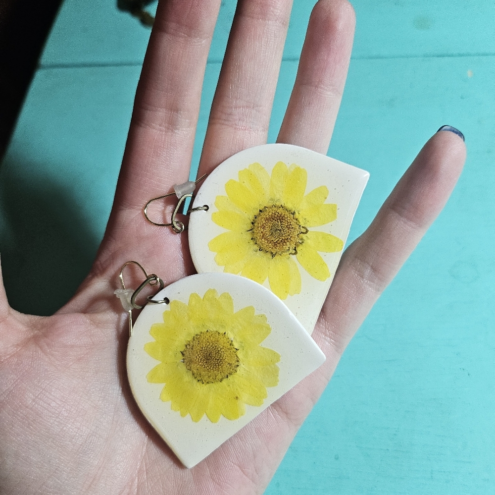Sunshine Yellow Flower Earrings - Picture 2 of 2